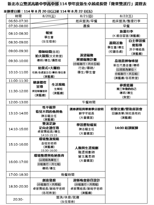 高中部課程表圖片